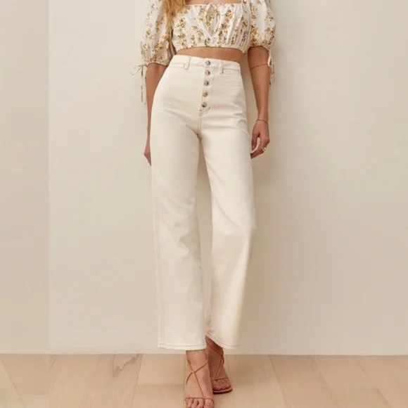 Reformation Lexi High Rise Wide Leg Jeans Ivory Size 25 - Picture 1 of 8